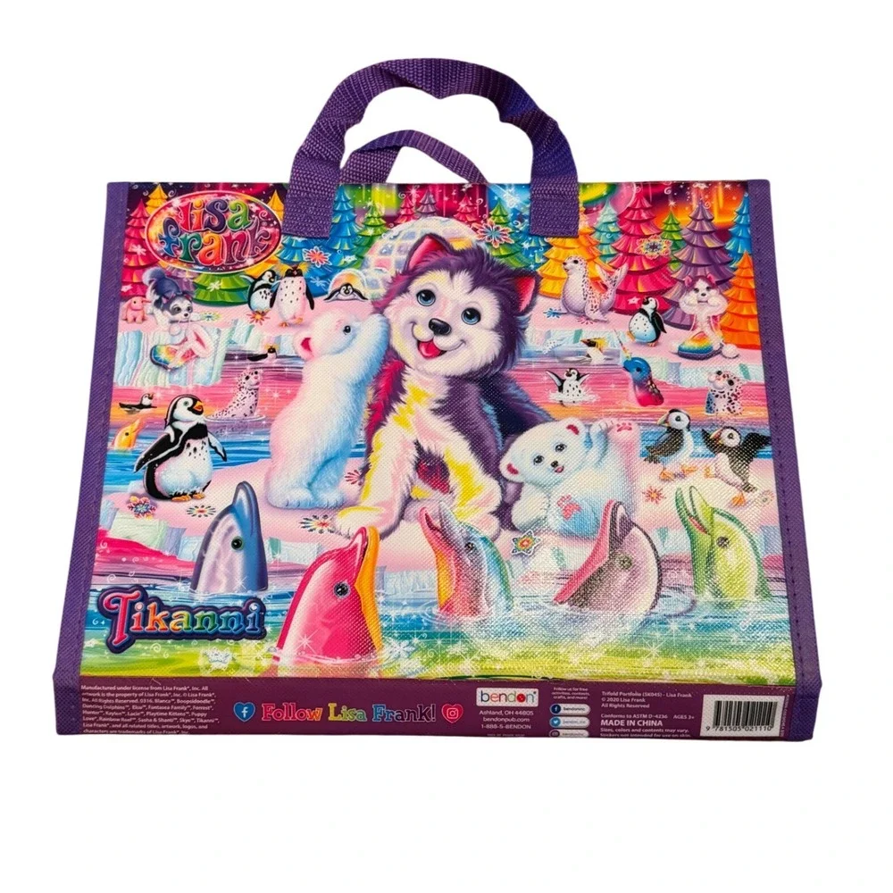 Lisa Frank Tikanni Trifold‎ Portfolio Art Organizer Bag with 6 Crayons Rainbow